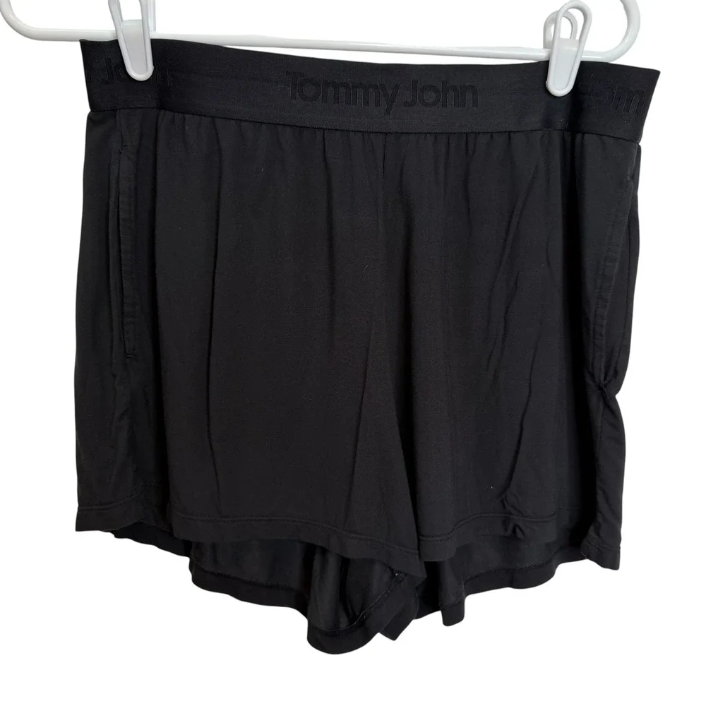 Tommy John Mens Second Skin Lounge Shorts Black Micro Modal Size Medium Pocket
